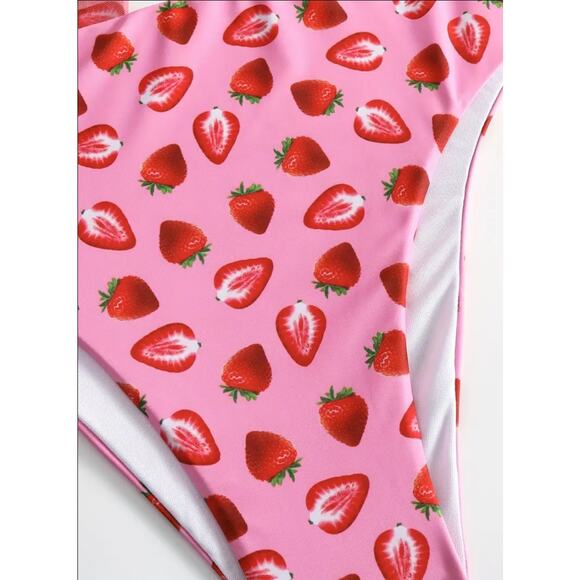 NEW Strawberry Print High Waist Triangle Top Bikini with Sarong Size 2XL C-G Cup - Picture 8 of 8